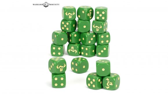 Warhammer 40k Orks codex 9th edition pre-orders Warhammer Community photo showing the new Orks dice