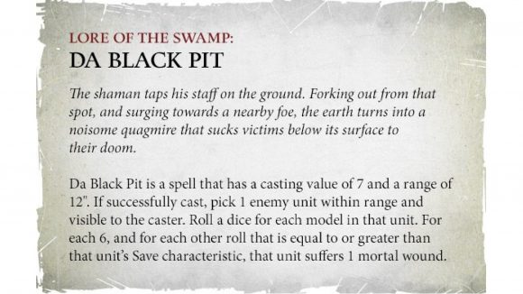 Warhammer Age of Sigmar Kruleboyz Gobsprakk stats and spells warhammer community graphic showing the Da Black Pit spell