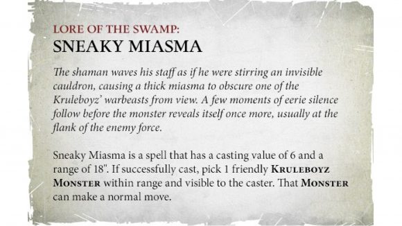Warhammer Age of Sigmar Kruleboyz Gobsprakk stats and spells warhammer community graphic showing the spell sneaky miasma