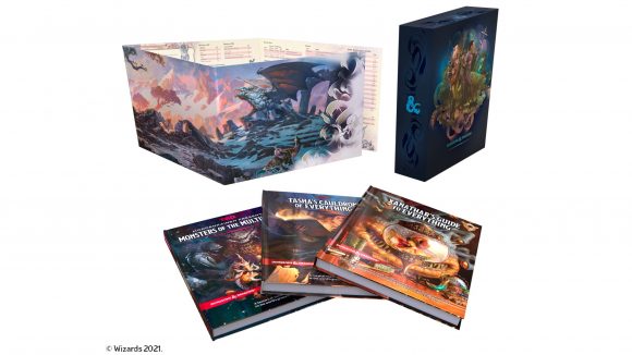 D&D Monsters of the Multiverse book release date - Wizards of the coast product photo showing the content of the Rules Expansion gift set standard edition