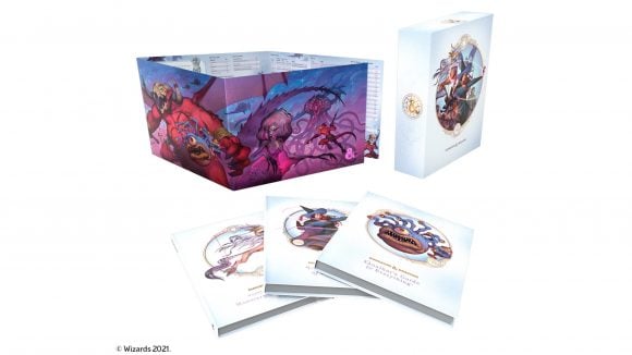 D&D Monsters of the Multiverse book release date - Wizards of the coast product photo showing the content of the Rules Expansion gift set collectors edition