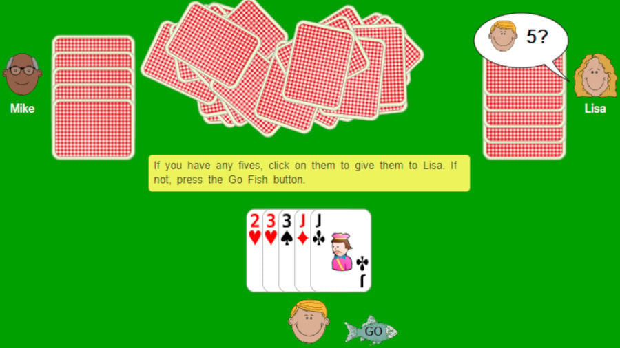 Free card games online - a match of Go Fish between three players