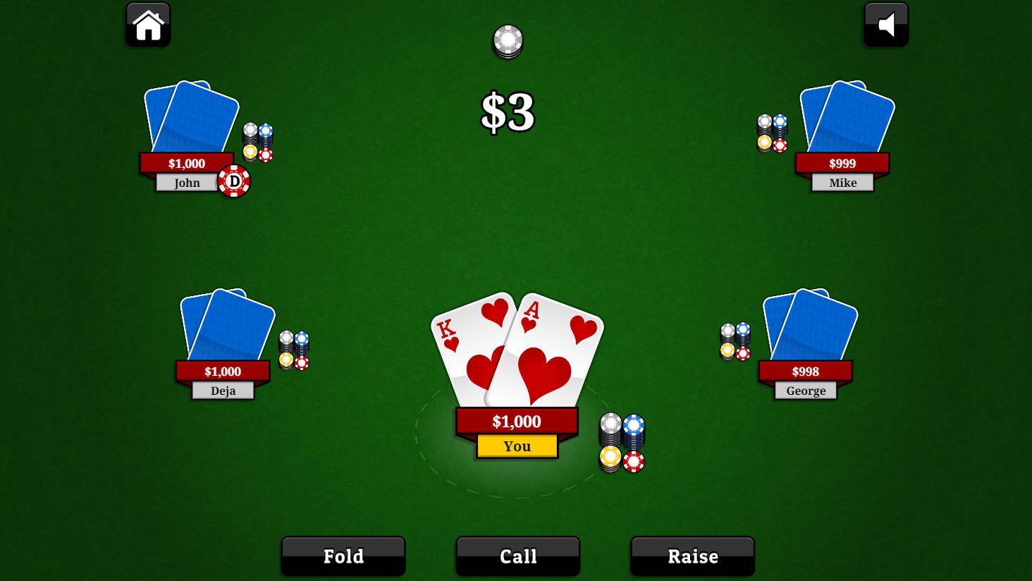 Free card games online - a game of poker being played