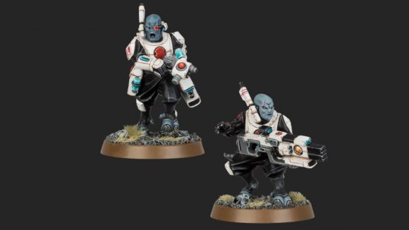 Warhammer 40k Kill Team Chalnath release date - Warhammer Community photo showing Tau Pathfinder models with medic equipment and a marksman rifle