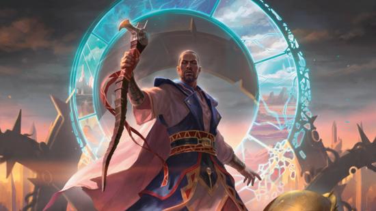 Magic: The Gathering Innistrad: Midnight Hunt teferi holding a staff surrounded by a magical aura