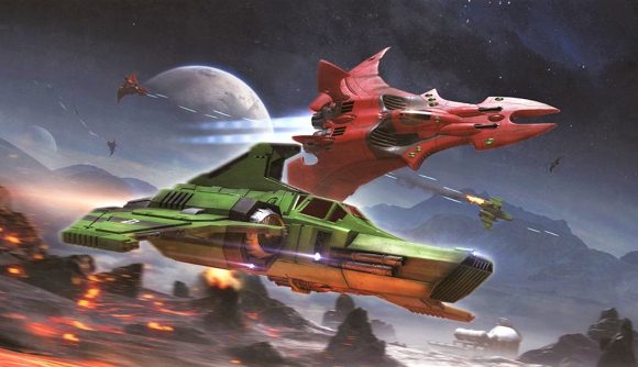 Warhammer 40k Aeronautica Imperialis Wrath of Angels release date - Warhammer community artwork showing imperial and eldar aircraft in combat