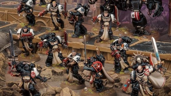 Warhammer 40k Black Templars army set reveal - Warhammer Community photo showing the new Crusader Squad and Marshal models zoomed in
