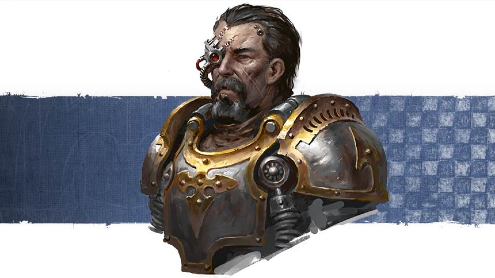 Warhammer 40k Imperial Knights army guide - Warhammer Community graphic showing the portrait of Hekhtur Cerberan, pilot of the famous Knight Canis Rex