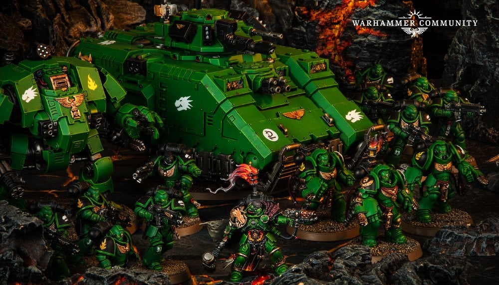 Warhammer 40k Space Marines guide - Warhammer Community photo showing Salamanders Primaris models