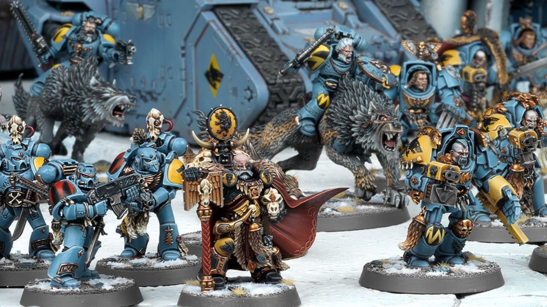 Warhammer 40k Space Marines guide - Warhammer Community photo showing Space Wolves models including Ulfric the Slayer and Wolf Guard terminators
