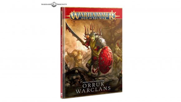 Warhammer Age of Sigmar Stormcast Eternals and Orruk Warclans battletomes pre-order - Warhammer Community photo showing the cover art for the new Orruk Warclans battletome