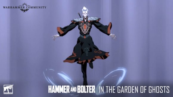 Warhammer Plus Hammer and Bolter new trailer - Warhammer Community screenshot image from hammer and bolter, showing an Eldar Warlock levitating psychically