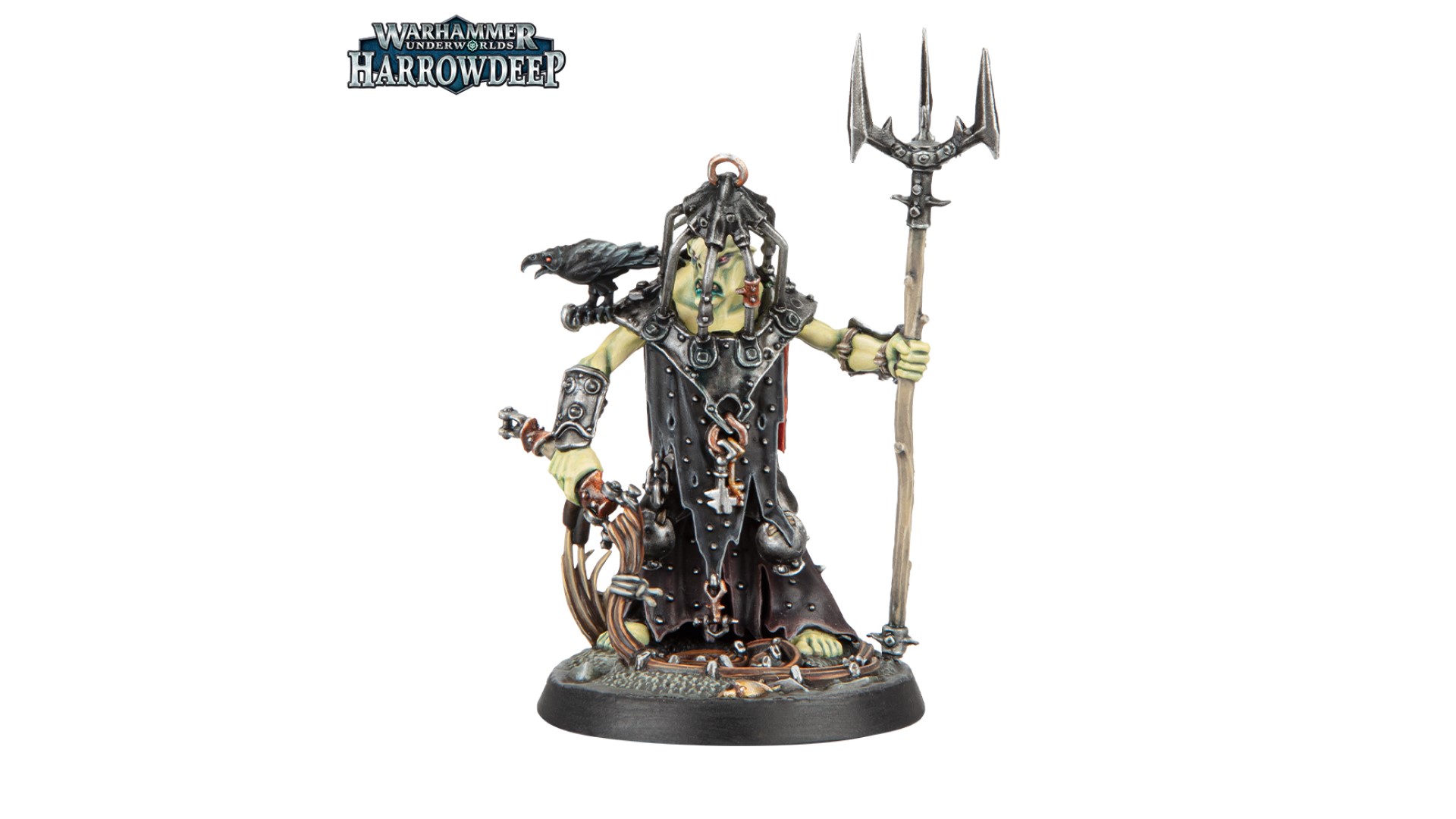 Warhammer Underworlds: Harrowdeep revealed - Warhammer Community photo of a Kruleboyz model with a cage helmet and a raven