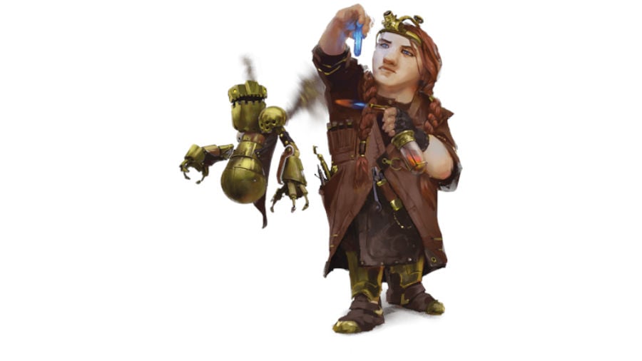 DnD Artificer 5E - Wizards of the Coast art of a halfling holding up a vial of liquid
