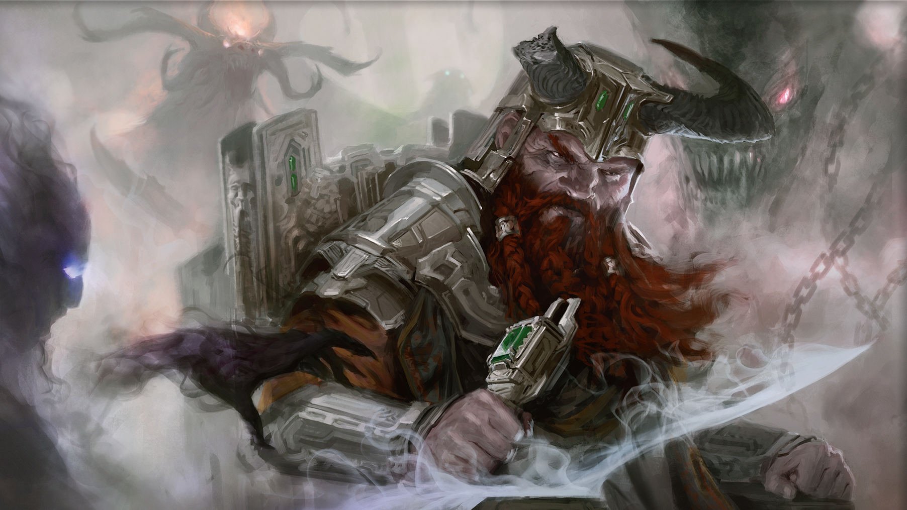 DnD Artificer 5E - Wizards of the Coast art of a dwarf sitting on a throne clutching a dagger