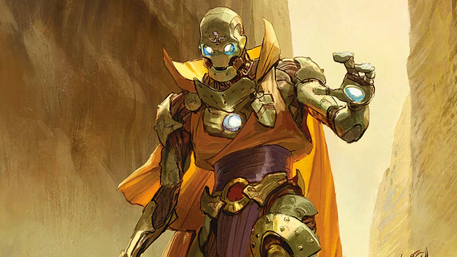 DnD Artificer 5E - Wizards of the Coast art of a Warforged soldier standing in a canyon