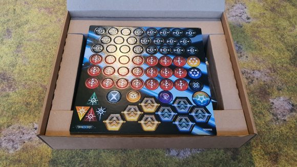 Mantic Games OverDrive review - Author's photo showing the token sheet provided in the core box