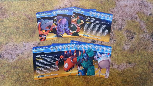 Mantic Games OverDrive review - Author's photo showing the player cards provided in the core box