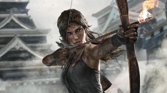 Tomb Raider RPG Lara Croft drawing back a bow and arrow
