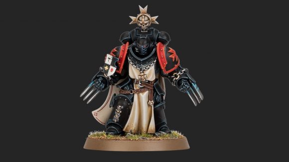 Warhammer 40k Black Templars new models reveal - Warhammer Community photo showing a new Sword Brother model carrying two lightning claws