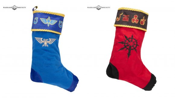 Warhammer squig stockings showing several symbols from Warhammer 40k
