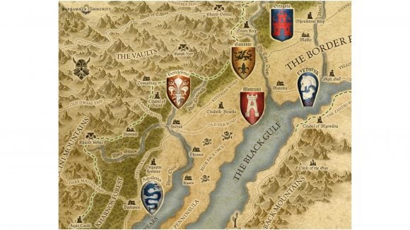 Warhammer: The Old World map showing the southern factions in the Border Princes