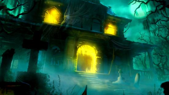 Betrayal at House on the Hill Black Friday Deal a haunted mansion with sinister light shining through its windows from within