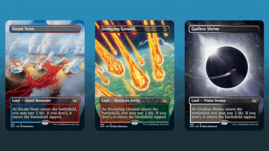 Magic: The Gathering Unfinity Shock Lands in a line