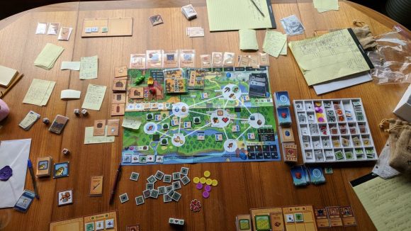Stardew Valley board game prototype set up on a table