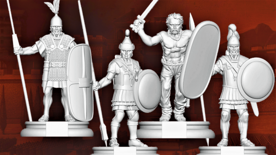 Total War: ROME: The Board Game miniatures reveal - PSC Games photo showing the 3D model minature designs for the game's Barbarian Tribes faction