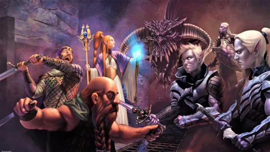 D&D 5E magic items guide - Wizards of the Coast artwork showing a party battling Drow and a Dragon