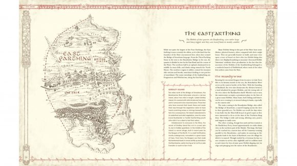 Lord of the Rings The One Ring RPG page spread with information and a map of Eastfarthing