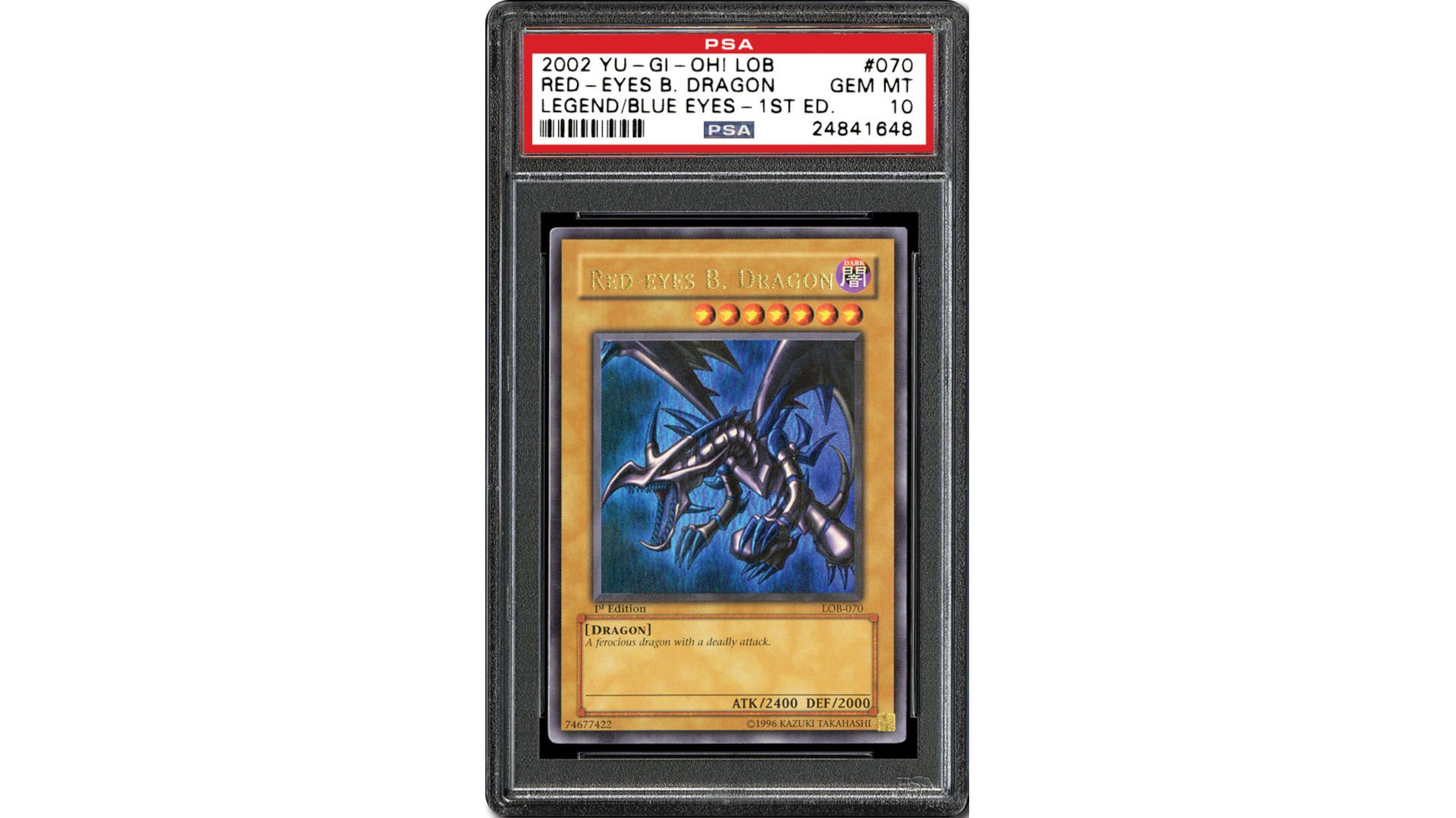 Most expensive Yugioh cards - photo of a Red-Eyes Black Dragon, a rare YuGiOh card, in a case