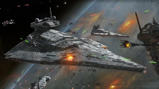 A Star Destroyer from the cover of Star Wars Armada.