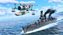 War Thunder new player offer 2022 - screenshot showing a warship and biplane