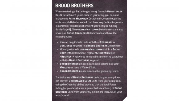 Warhammer 40k Genestealer Cults Brood Brothers rules update - Warhammer Community graphic showing the new Brood Brothers rule
