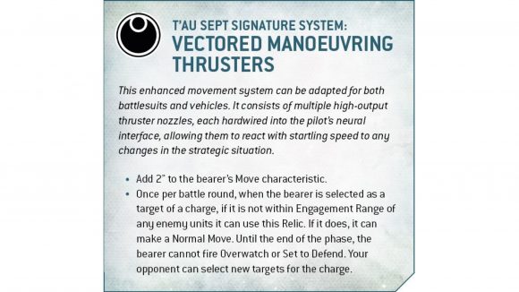 Warhammer 40k 9th edition Tau codex sept rules reveal - Warhammer Community graphic showing the new vectored manoeuvring thrusters Relic