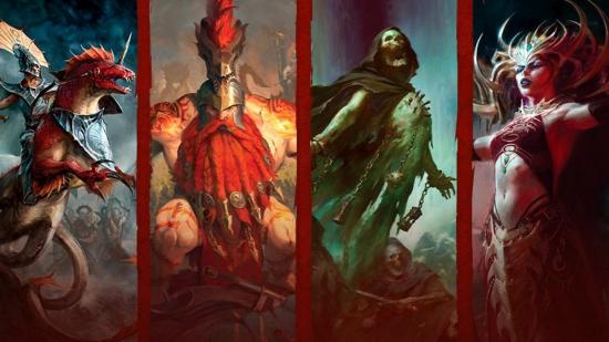 Age of Sigmar battletome roadmap, showing artwork of each age of sigmar faction revealed to be getting a battletome.