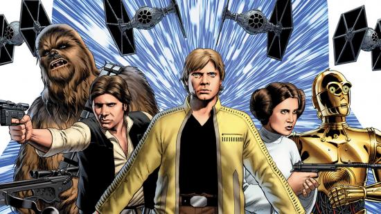 The front cover of Marvel's 2015 Star Wars comic showing Luke, Leia, Han Solo and co