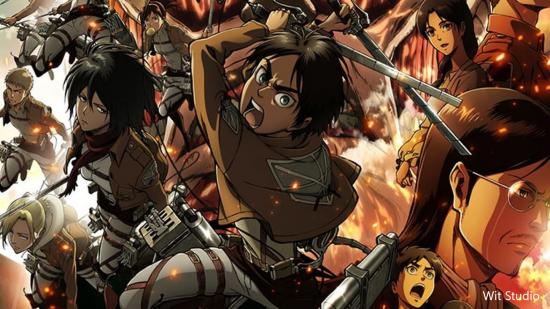 Magic: the Gathering - Attack on Titan promo artwork depicting protagonist Eren and other characters from the show.