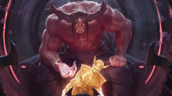 Magic the Gathering artwork featuring a demon looking at a golden idol