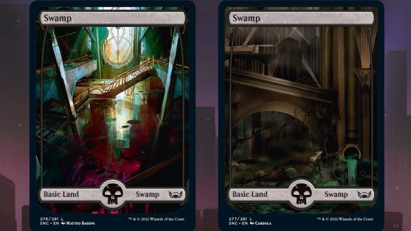 Streets of New Capenna Guide: MTG spoilers for streets of new capenna showing a full art swamp