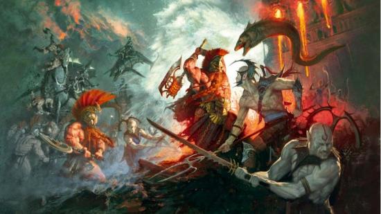Warhammer Age of Sigmar artwork showing fyreslayers and idoneth deepkin fighting - by Warhammer Community