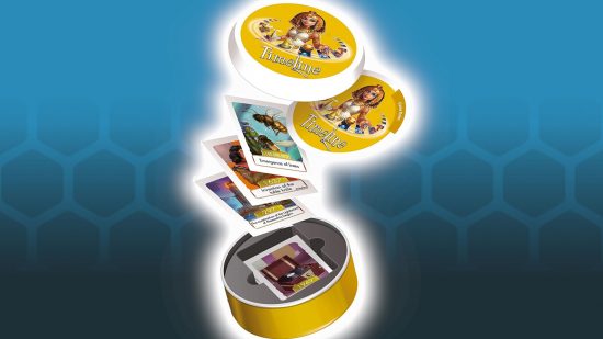 Best trivia board games guide - sales photo for Timeline, showing the game cards, and tin