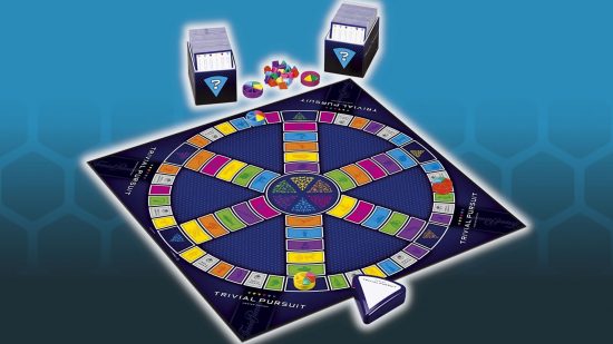 Best trivia board games guide - sales photo for Trivial Pursuit Master Edition showing the board, cards, and components