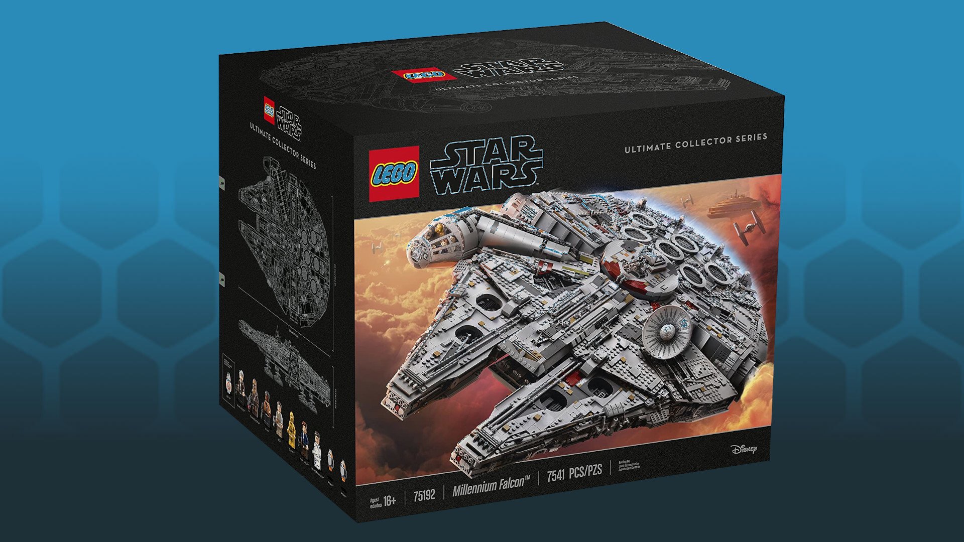 Most expensive LEGO sets - LEGO Millennium Falcon box on blue background