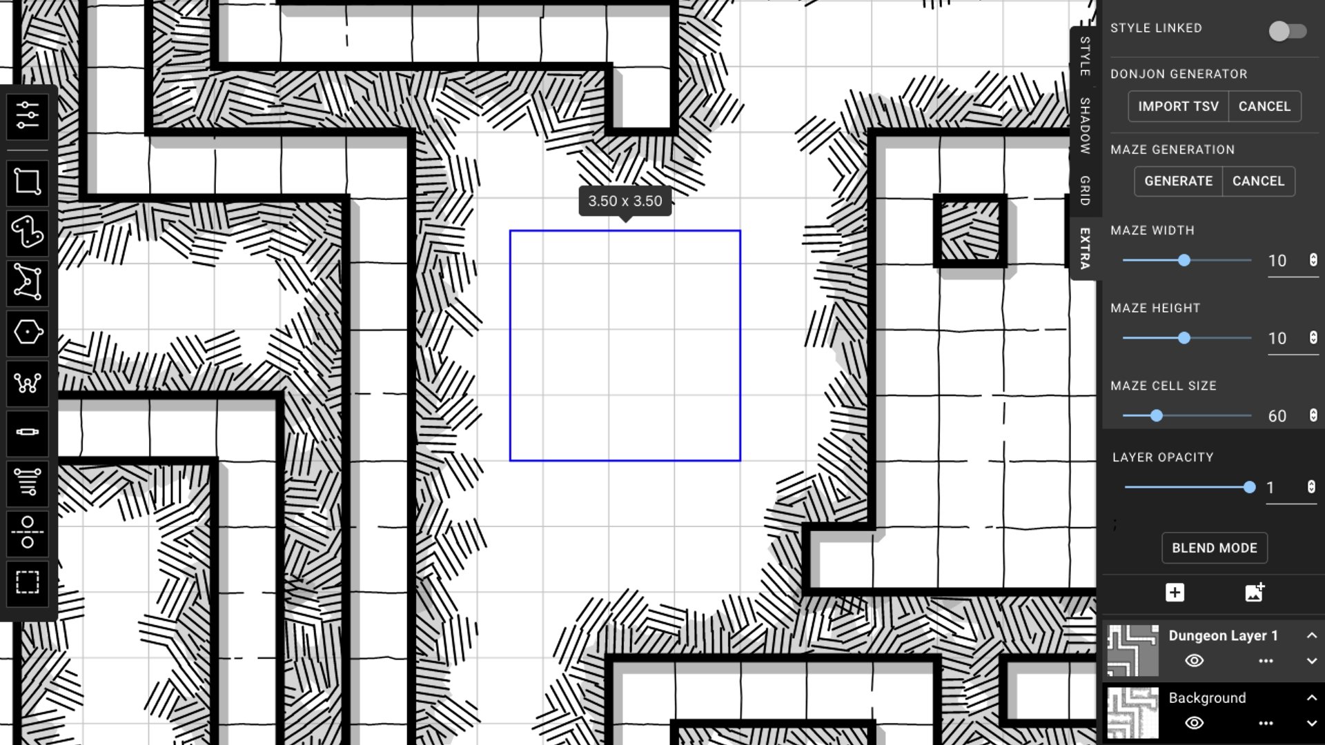 DnD maps and best DnD map makers: Author screenshot showing a DnD map from the Dungeonscrawl map maker
