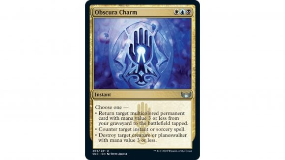Magic the Gathering Streets of New Capenna release date: the MTG card Obscura Charm.