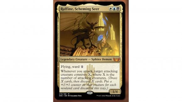 Magic the Gathering Streets of new capenna release date spoilers guide: The card Raffine, Scheming Seer.