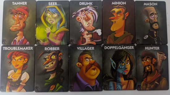 Role cards from One Night Ultimate Werewolf, one of the best social deduction board games